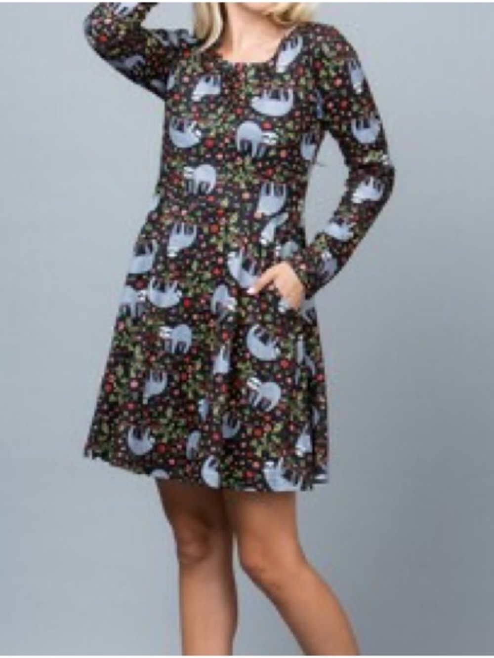 Sloth Long-Sleeve Sweater Dress